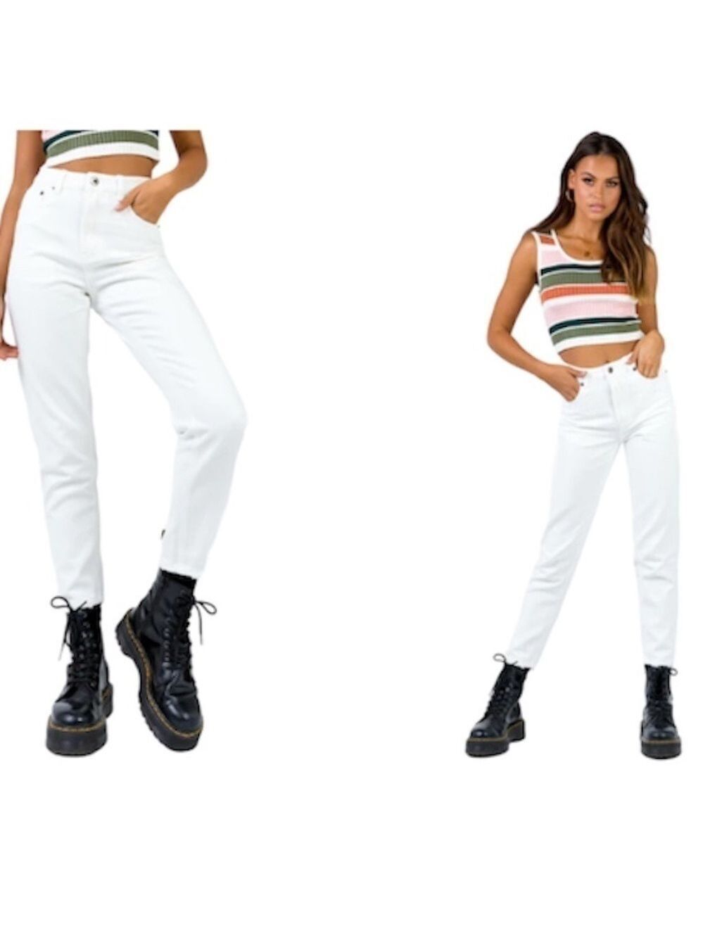 Princess Polly white raw hem cropped skinny jeans 2